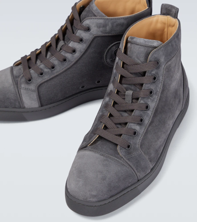 Shop Christian Louboutin Louis Suede High-top Sneakers In Smoky