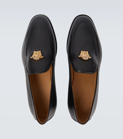 Shop Versace La Medusa Leather Loafers In Nero-oro