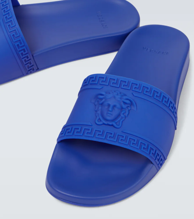 Shop Versace Palazzo Rubber Pool Slides In Royal Blue