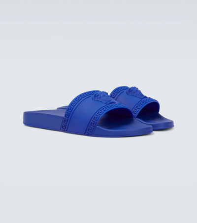 Shop Versace Palazzo Rubber Pool Slides In Royal Blue
