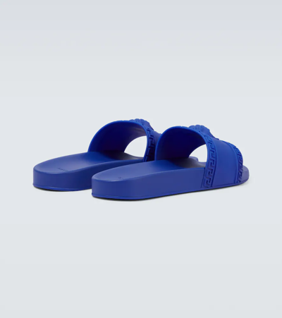 Shop Versace Palazzo Rubber Pool Slides In Royal Blue