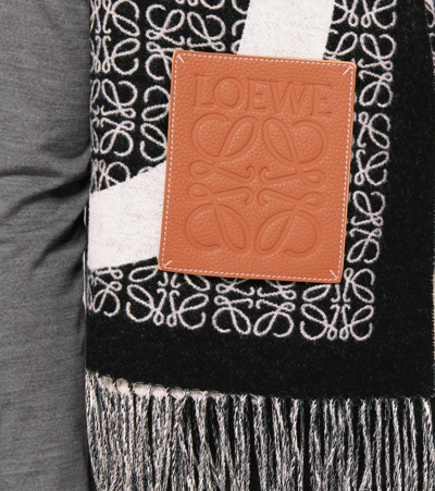 Shop Loewe Anagram Jacquard Wool Blanket In Grey