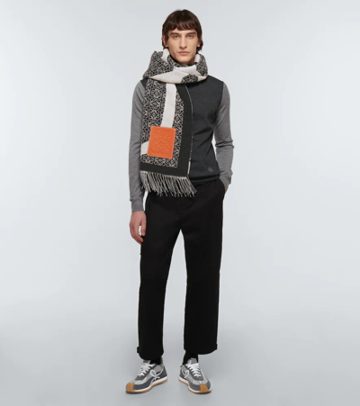 Shop Loewe Anagram Jacquard Wool Blanket In Grey