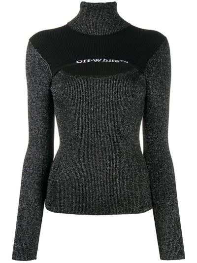 Shop Off-white Metallic-thread Ribbed-knit Jumper In 1001 Black White
