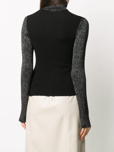 Shop Off-white Metallic-thread Ribbed-knit Jumper In 1001 Black White