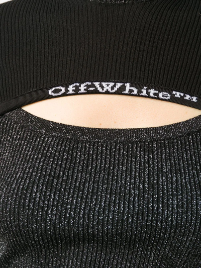 Shop Off-white Metallic-thread Ribbed-knit Jumper In 1001 Black White