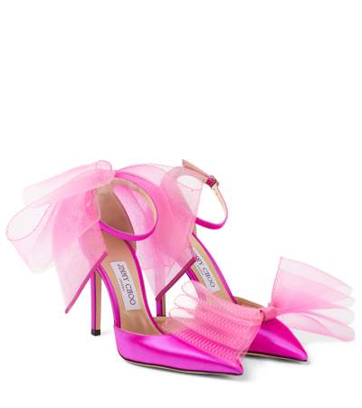 Shop Jimmy Choo Averly 100 Bow-trimmed Pumps In Fuchsia/fuchsia