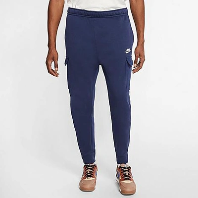 Shop Nike Sportswear Club Fleece Cargo Jogger Pants In Midnight Navy/midnight Navy/white