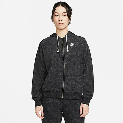 Shop Nike Women's Sportswear Gym Vintage Full-zip Hoodie In Black/white