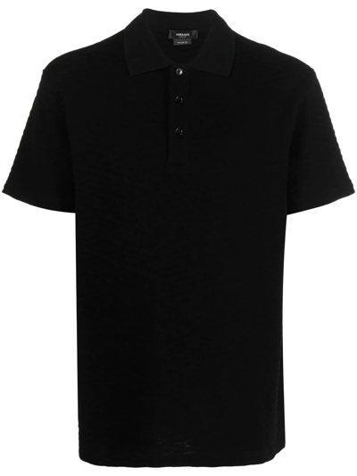 Shop Versace La Greca Polo Shirt In Black