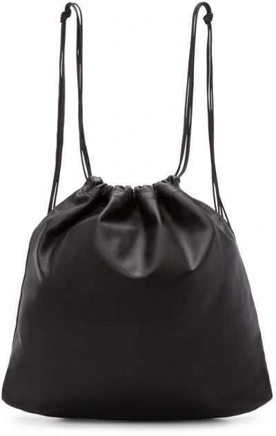 Tsatsas Black Leather Drawstring Xela Backpack In Black/silver