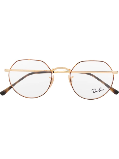 Ray Ban Jack Round-frame Glasses In Gold