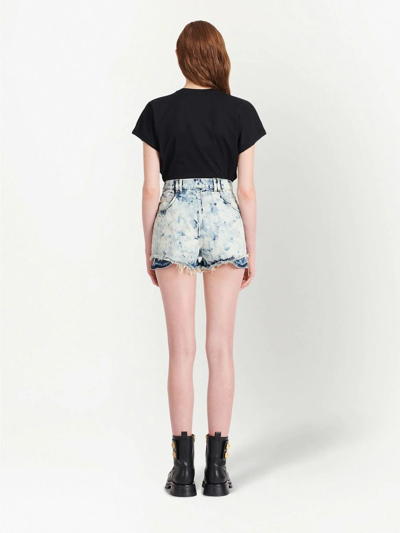 Shop Balmain Bleached Denim Mini Shorts In Blue