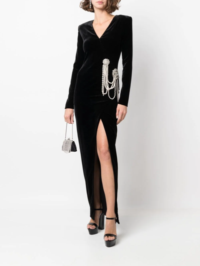 Shop Balmain Pearl-embellished Front Slit Dress In Black