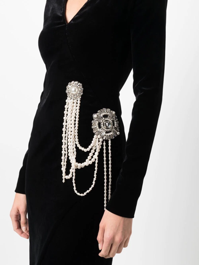 Shop Balmain Pearl-embellished Front Slit Dress In Black