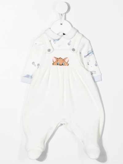 Shop Monnalisa Pouch-pocket Dungarees Romper In White