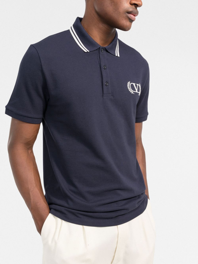 Shop Valentino Embroidered Logo Polo Shirt In Blue