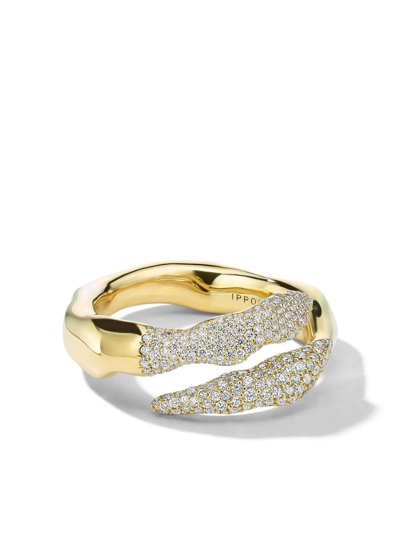 Shop Ippolita 18kt Yellow Gold Stardust Diamond Pavé Squiggle Bypass Ring