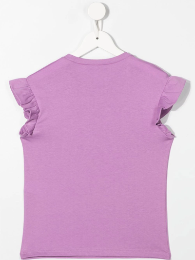 Dsquared2 Ruffled-sleeves Logo T-shirt In Purple