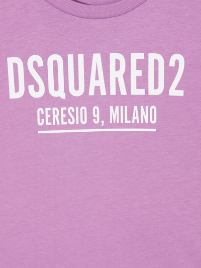 Shop Dsquared2 Ruffled-sleeves Logo T-shirt In Purple