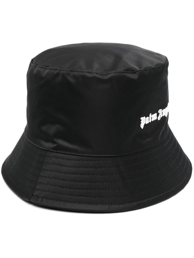 Shop Palm Angels Logo-appliqué Bucket Hat In Black