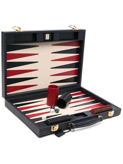 Shop Aspinal Of London Pebbled-leather Backgammon Set (17'') In Blue