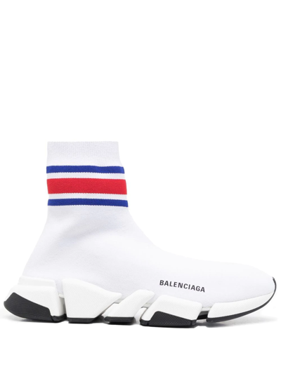 Shop Balenciaga Speed 2.0 Stretch-knit Sneakers In White