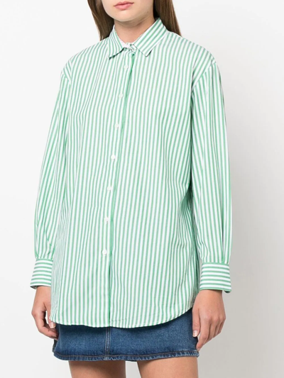 Shop Mc2 Saint Barth Brigitte Embroidered Stripe-print Shirt In Green