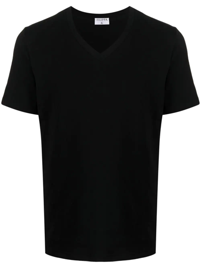 Filippa K V-neck Organic-cotton T-shirt In Black