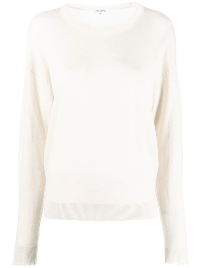 Shop Filippa K Frayed-neckline Detail Jumper In White