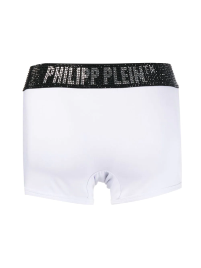 Shop Philipp Plein Stones Rhinestone-logo Boxers In White