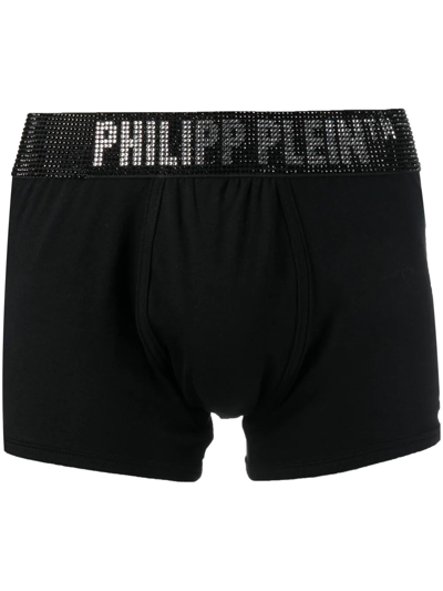 Shop Philipp Plein Stones Rhinestone-logo Boxers In Black