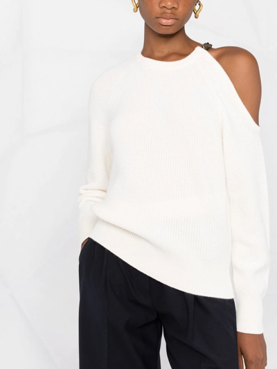 Shop Michael Michael Kors Cold-shoulder Ribbed Jumper In White