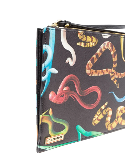 Seletti Snake-print Wash Bag In Black