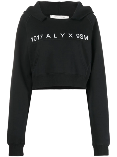 Shop Alyx Logo Print Cropped Hoodie In Black