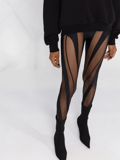 Shop Mugler Sheer-panelled Leggings In Black