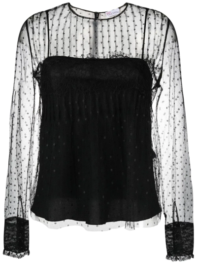 Shop Red Valentino Sheer-panelled Tulle Blouse In Black
