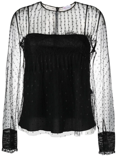 Red Valentino Sheer-panelled Tulle Blouse In Black