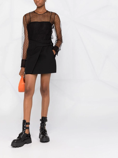 Red Valentino Sheer-panelled Tulle Blouse In Black