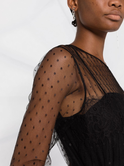 Red Valentino Sheer-panelled Tulle Blouse In Black