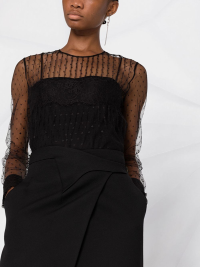 Red Valentino Sheer-panelled Tulle Blouse In Black