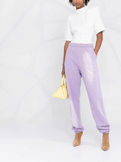 Shop Attico Bleach-effect Slim Track Pants In Purple