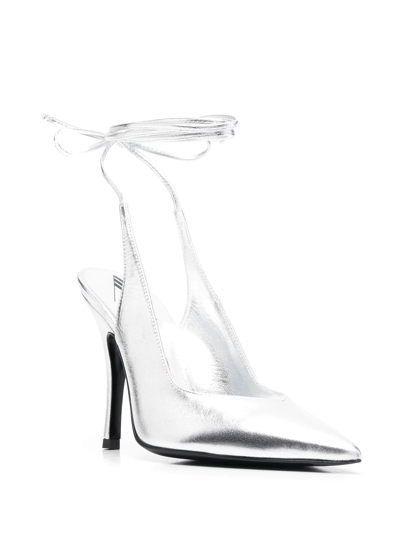 Attico 105mm Venus Metallic Leather Pumps In Silver