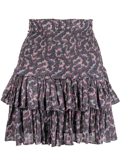 Shop Isabel Marant Étoile Floral-print Ruffled Miniskirt In Black