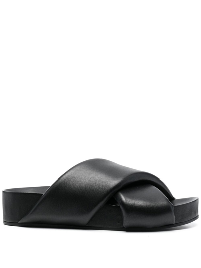 Shop Jil Sander Cross-strap Leather Slide Sandals In Black