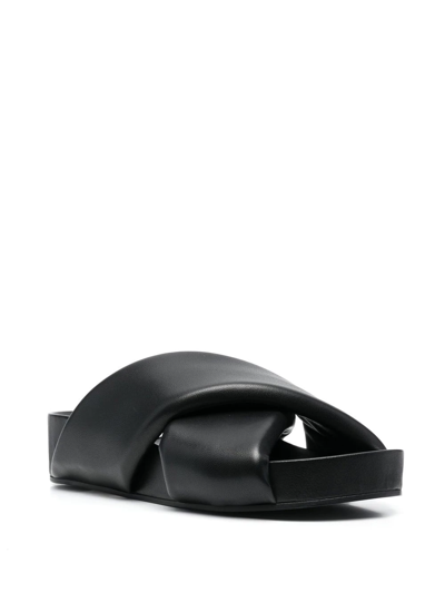 Shop Jil Sander Cross-strap Leather Slide Sandals In Black