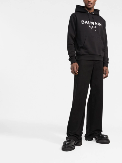 Watt butiksindehaveren dør spejl Balmain Logo Print Cotton Jersey Hoodie In Black | ModeSens