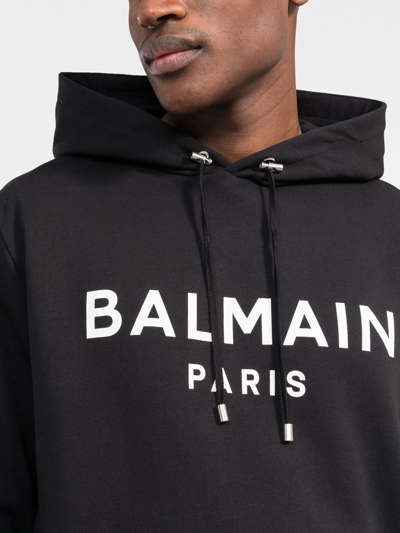 Shop Balmain Logo-print Drawstring Hoodie In Black
