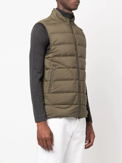 Shop Herno Zip-up Padded Down Gilet In Green