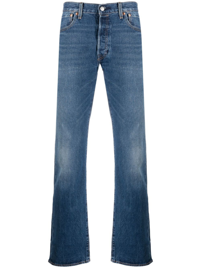 Shop Levi's 501 Dark-wash Straight-leg Jeans In Blue